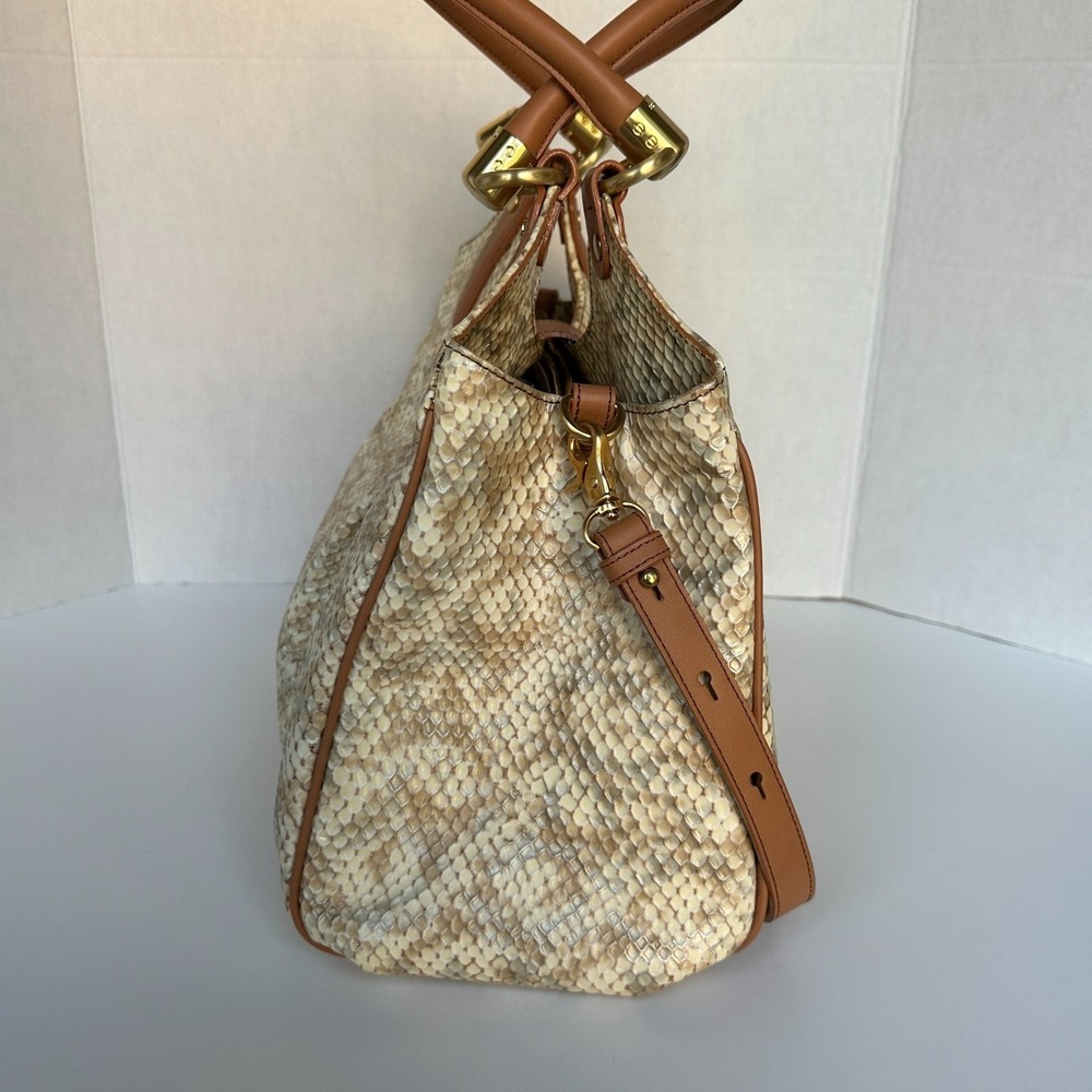 Brahmin Elisa Latte Java Gold Cream Embossed Leather Satchel Shoulder Bag - Picture 4 of 12